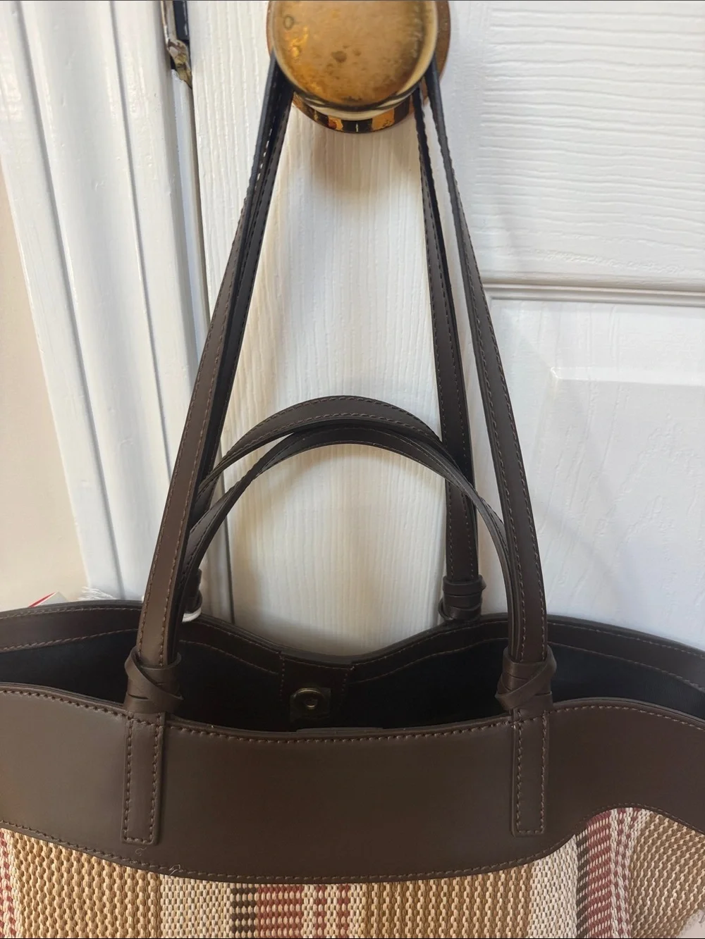NWT Divina Firenze Italian Striped Woven / Leather Shopper Tote Bag